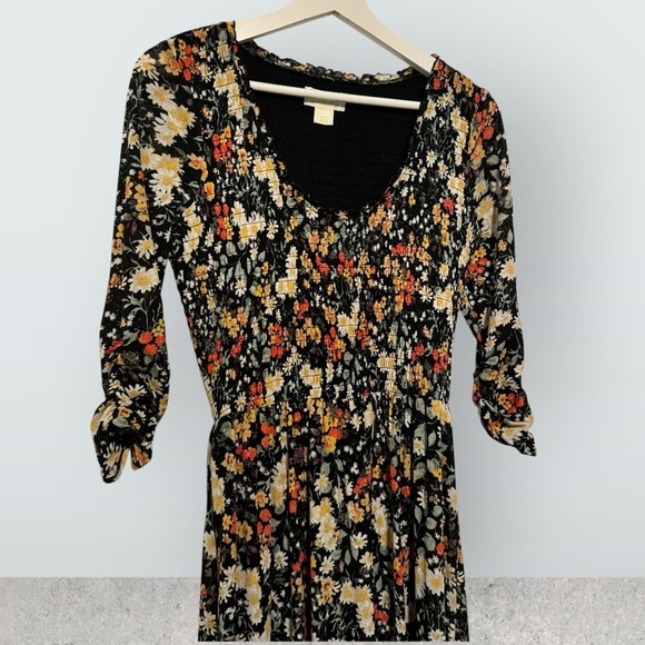 Anthropologie Maeve Omya Smocked Maxi Dress in Black & Orange Floral Print XS - Picture 6 of 12